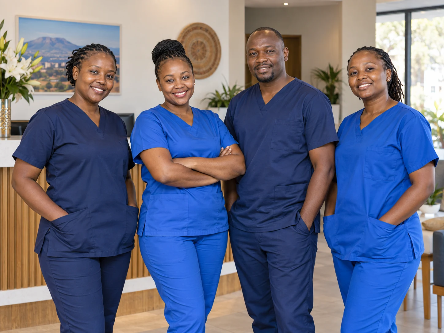 Illustrative portrait of a coordinated home-care nursing team